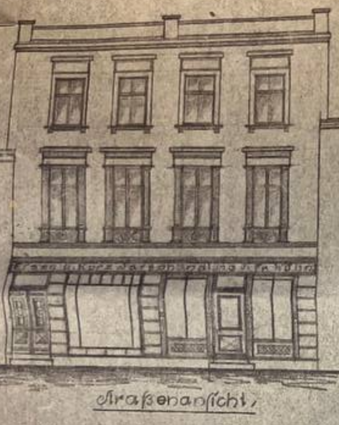 Historische Straßenansicht des Kaufmannshauses aus einer Umbauzeichnung von 1927